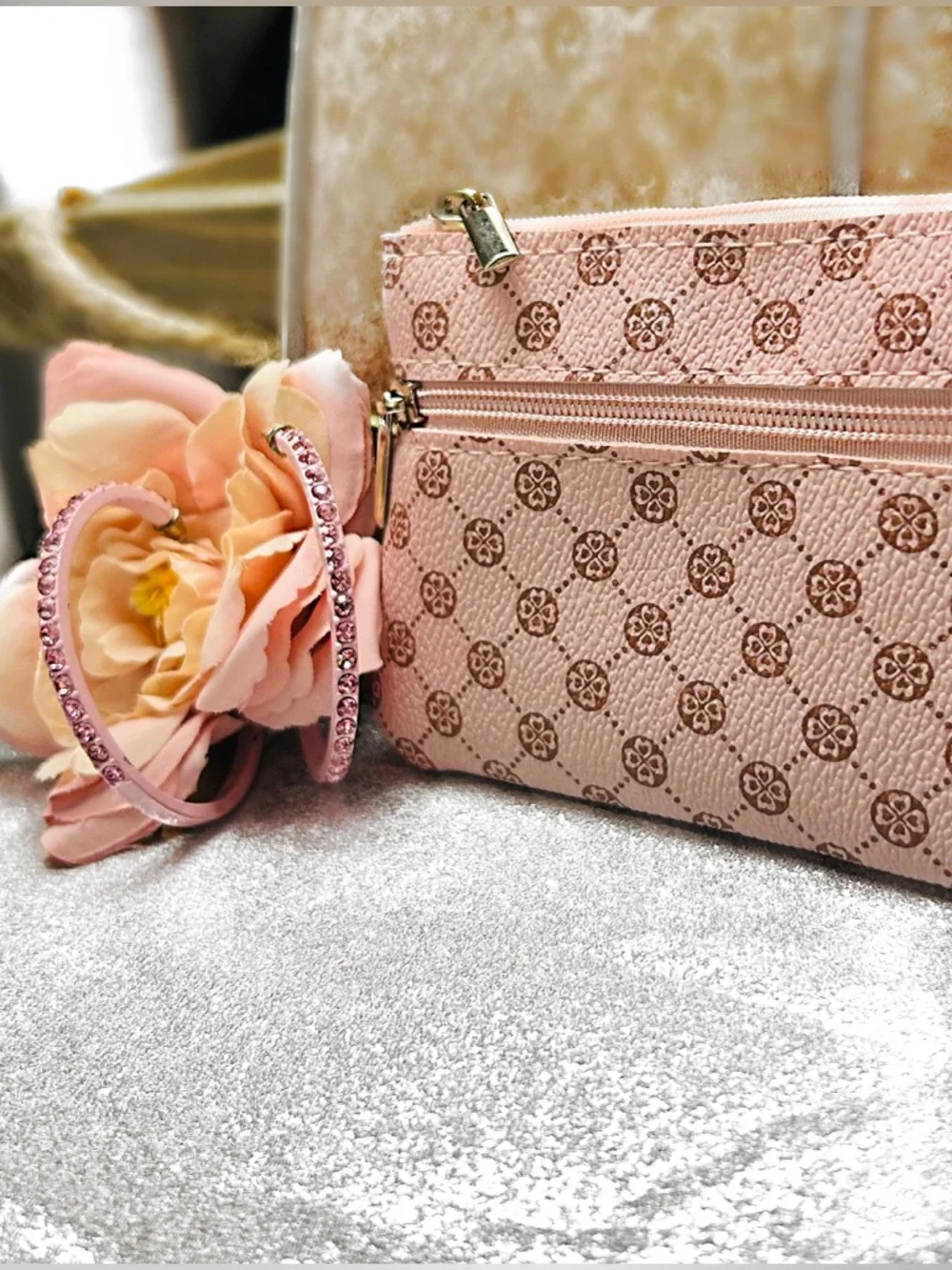 Pretty in Pink Zipper Pouch and Pink Crystal Earrings Duo! 🌸 - Picture 2 of 12